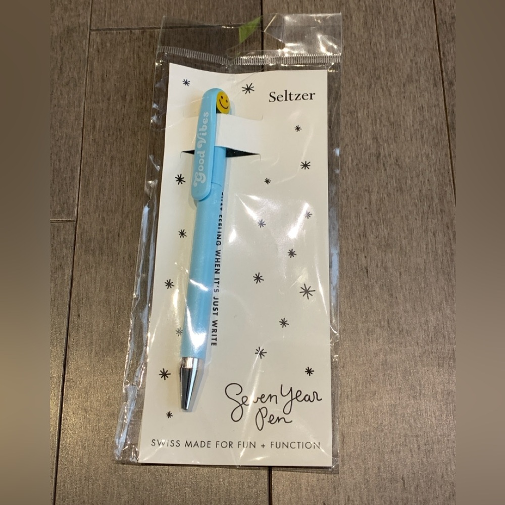 Seltzer Goods Seven Year Pen - Good Vibes Blue Smiley Face - NEW